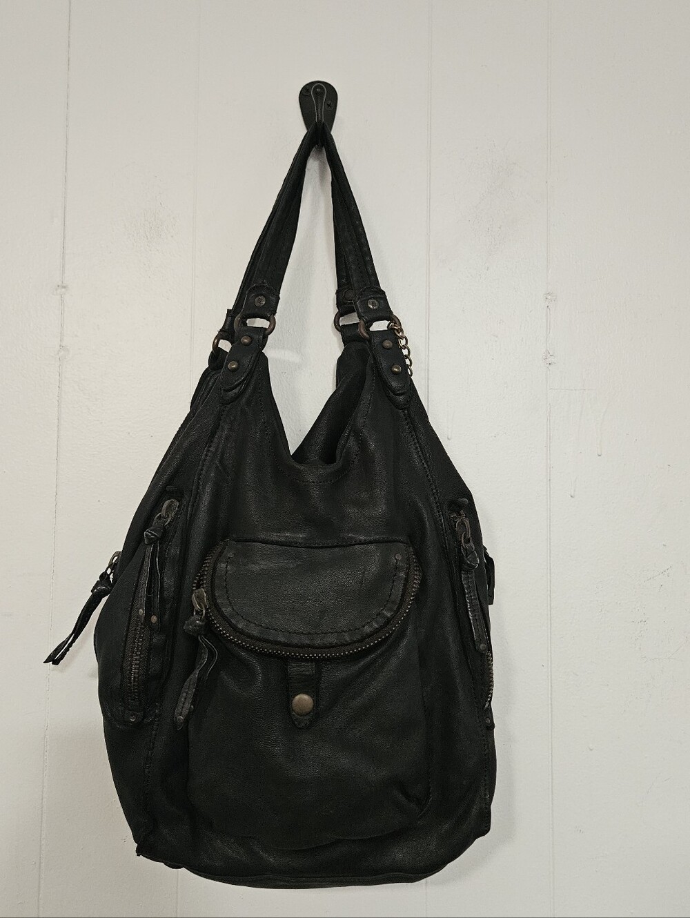 Olivia Harris slouchy black leather hobo bag